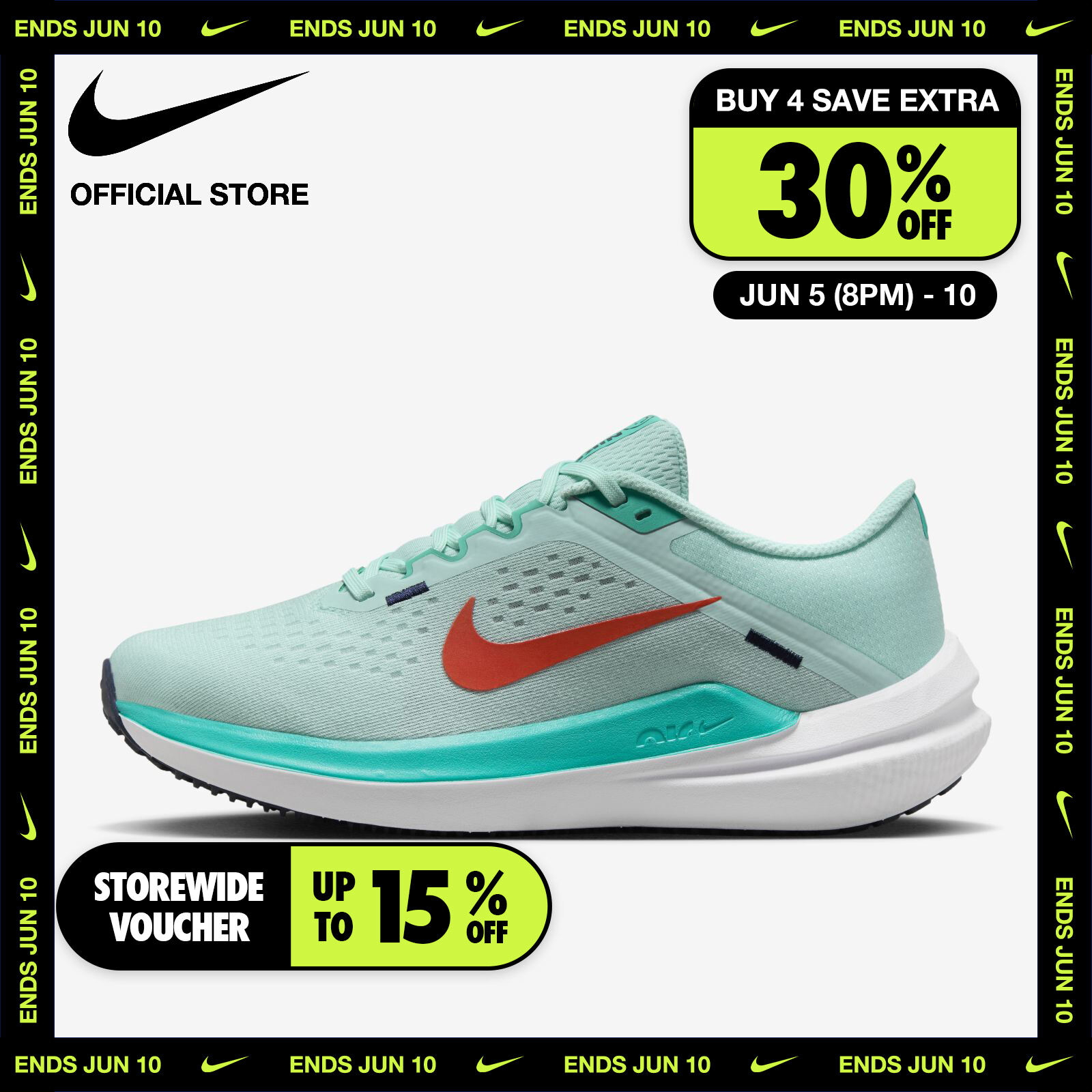 Nike Women's Air Winflo 10 Road Running Shoes - Jade Ice