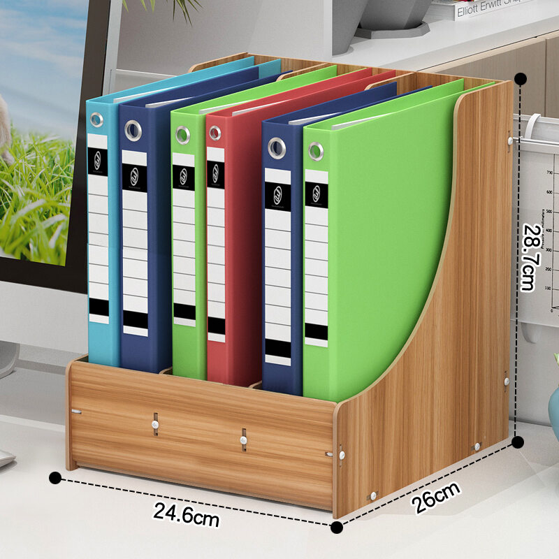 Triple Wooden File Shelf Bookshelf Desktop File Holder Storage Clip