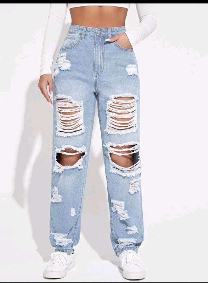 Ripped Detail Boyfriend Jeans | Lazada PH