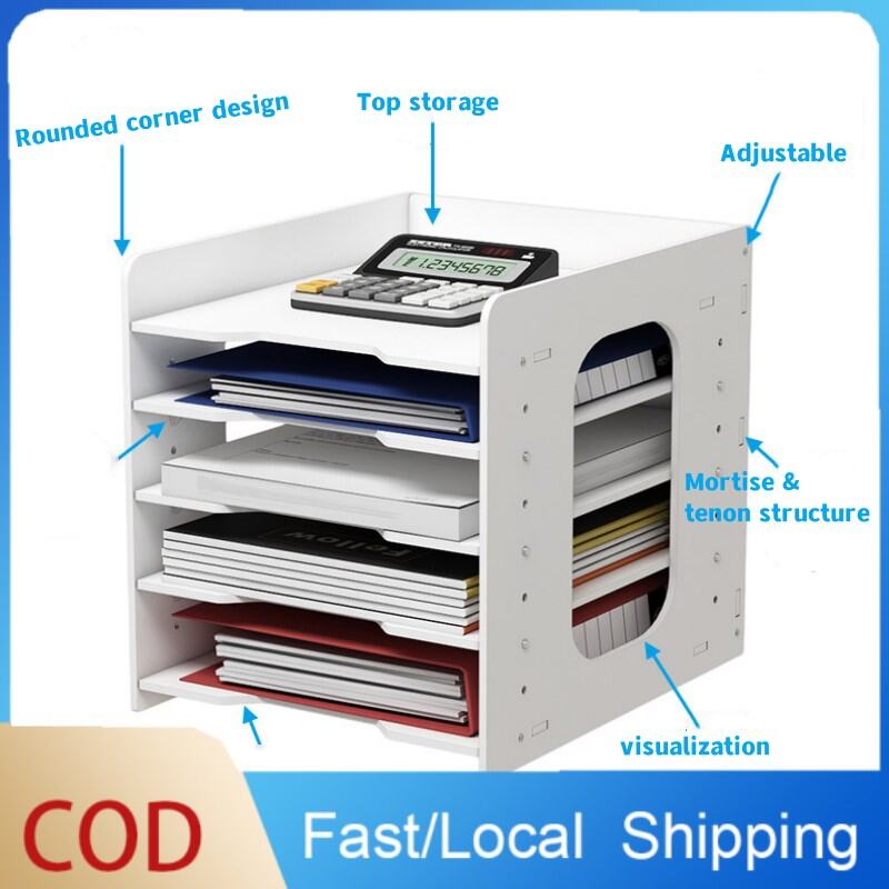 5 layer File Storage Rack Desk A4 Paper File Holder Long Bond Sundries Table Storage Box PVC Wood Desktop Book Magazine Desk Shelf Home Office Stationery Organizer Table Rack【24h Delivery】