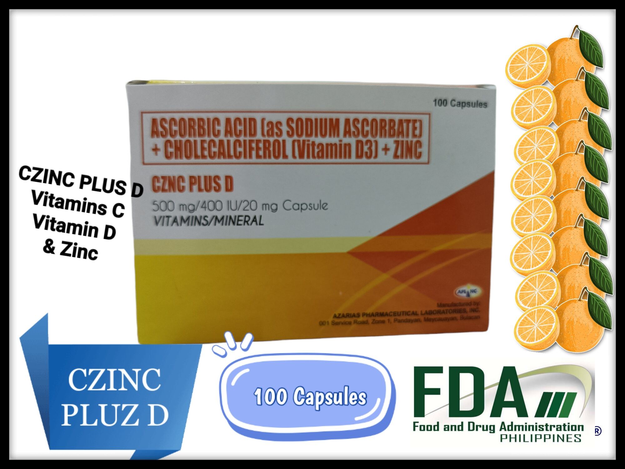 CZinc Plus D Ascorbic Acid (as Sodium Ascorbate) + Vitamin D3 + Zinc
