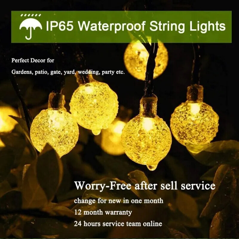 LED String Light Solar Fairy Lights 5m 20LED Warm Light Waterproof Outdoor Garden Wedding Decoration Christmas Lamp Box Packed. 