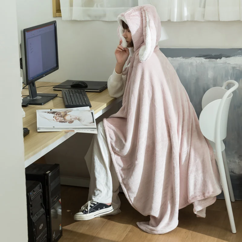 Nap Blanket Shawl Small Blanket Gloves Office Leg Covering Blanket Thick Warm Lazy Lunch Break Hoodie Cloak