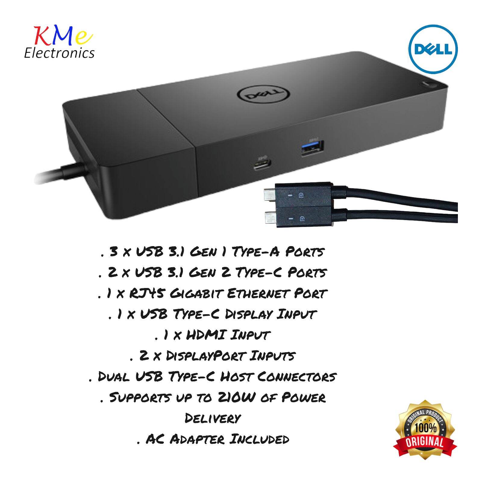 Dell K20A WD19TB USB-C Docking Station – Refurbished, Black, Good Condition, No Power Supply