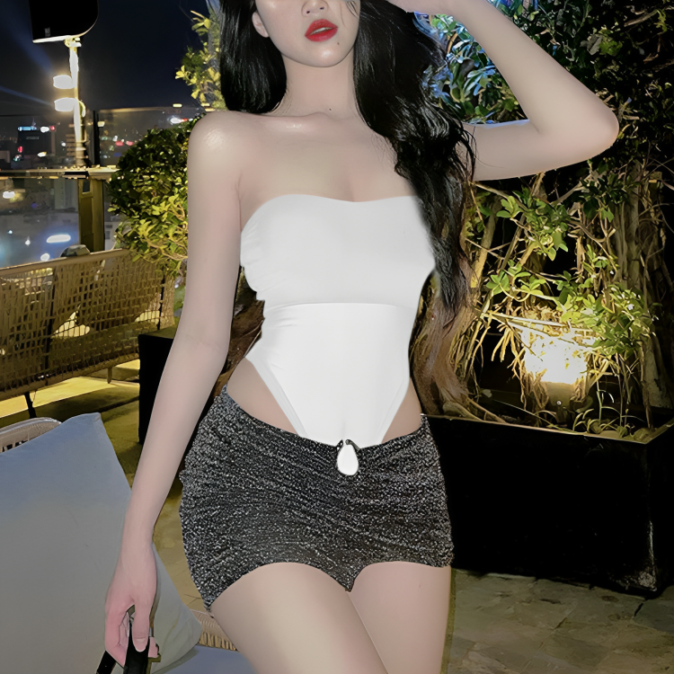 High waist sexy tight tube top Translucent mesh bandeau for women