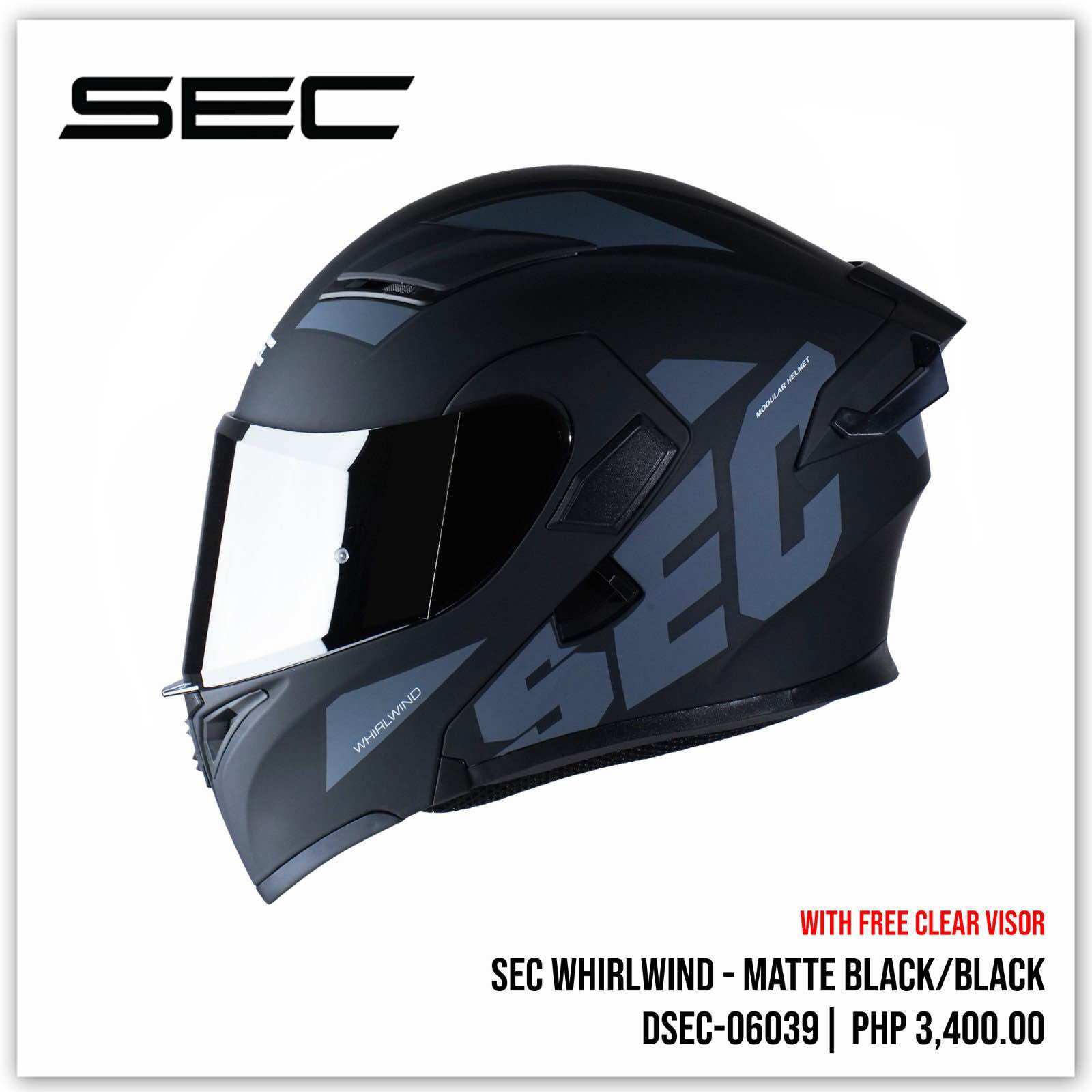 SEC WHIRLWIND MODULAR DUAL VISOR HELMET Gloss Black Helmet Medium