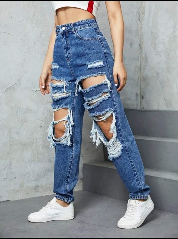 High Waist Korean Ripped Jeans | Lazada PH