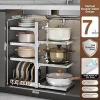 BEAUTISKY | Stainless Steel 304 Multi Layer Pot Rack Adjustable Tier Kitchen Storage Organizer for Pots Pans Cookware Under Sink Cabinet Shelf