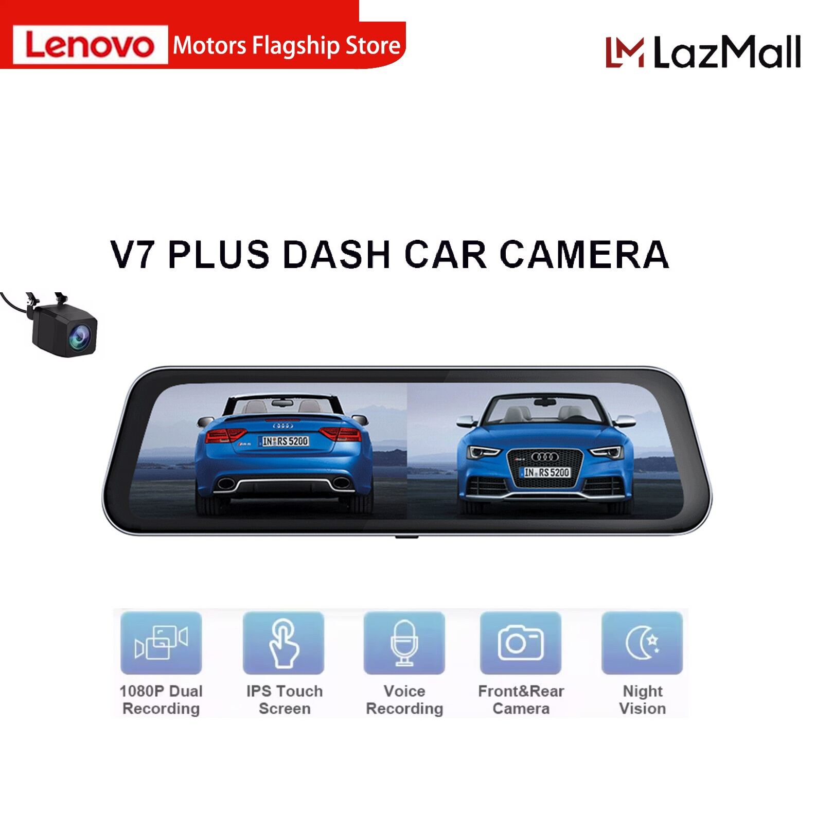 Lenovo V7 9.66" Dual Camera Full HD Car Dash Cam