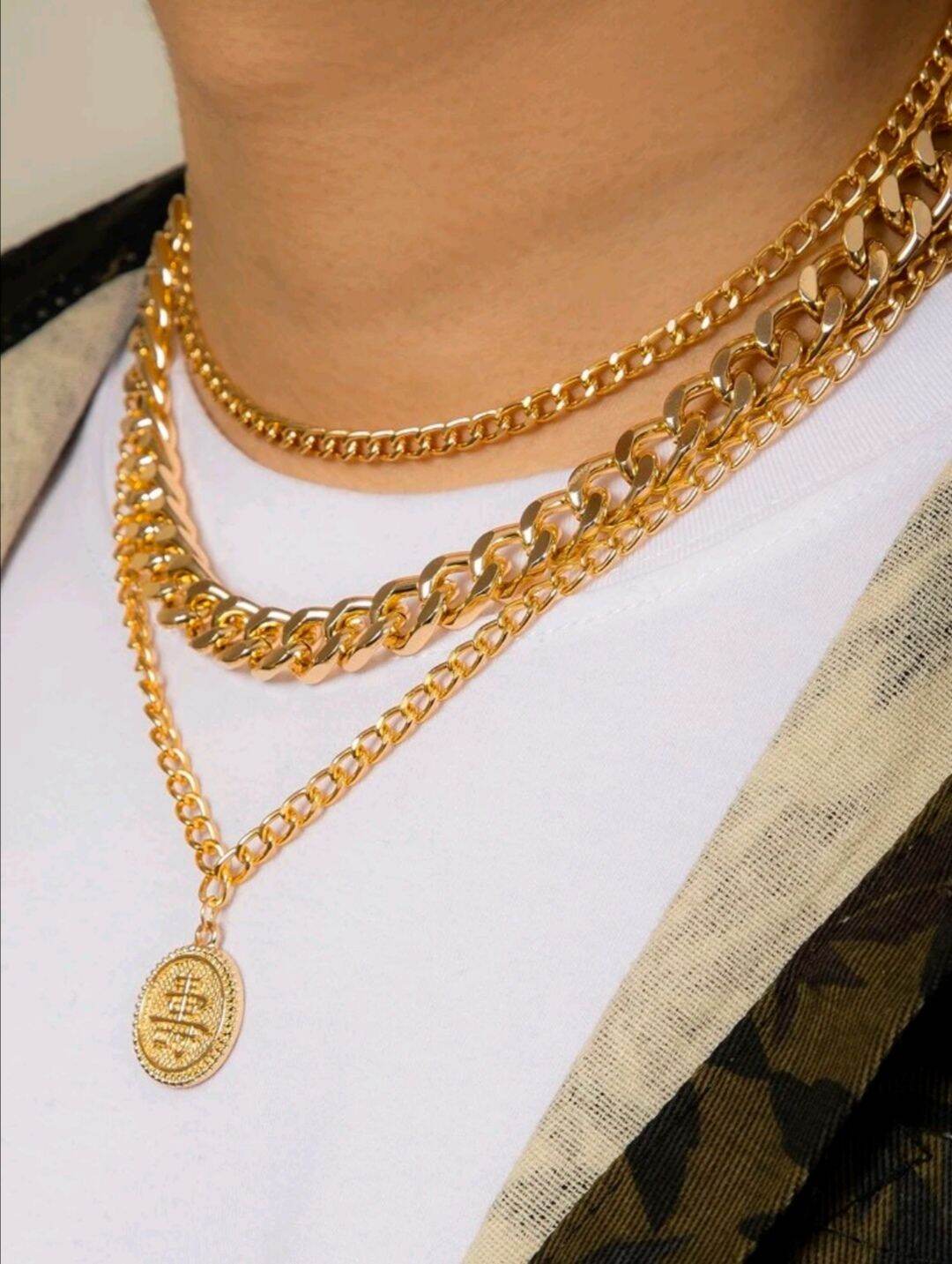 gold chain layering men