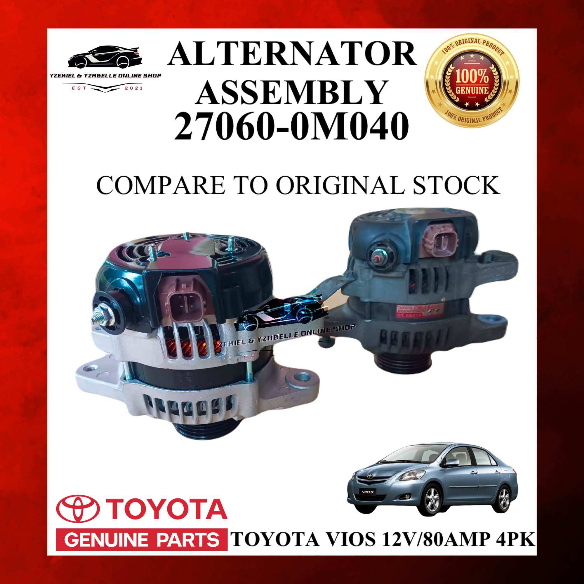 ALTERNATOR ASSEMBLY TOYOTA VIOS 12V/80AMP 4PK (27060-0M040) “TOYOTA ...