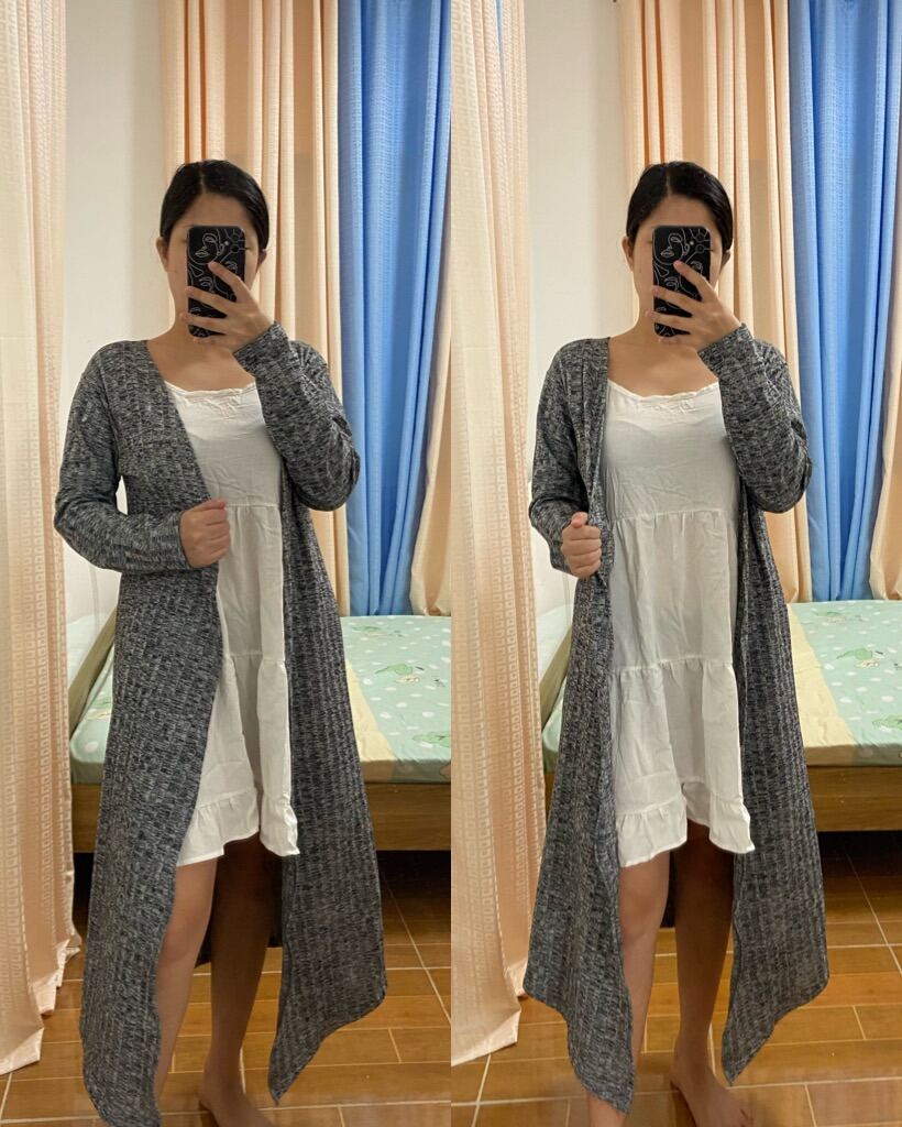 Korean Style Long Cardigan Sweater Plain Loose Casual Buttoned