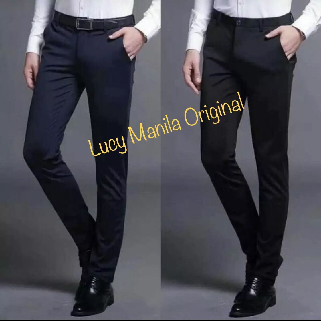 Slacks Men Semi Skinny Quality Pants Black