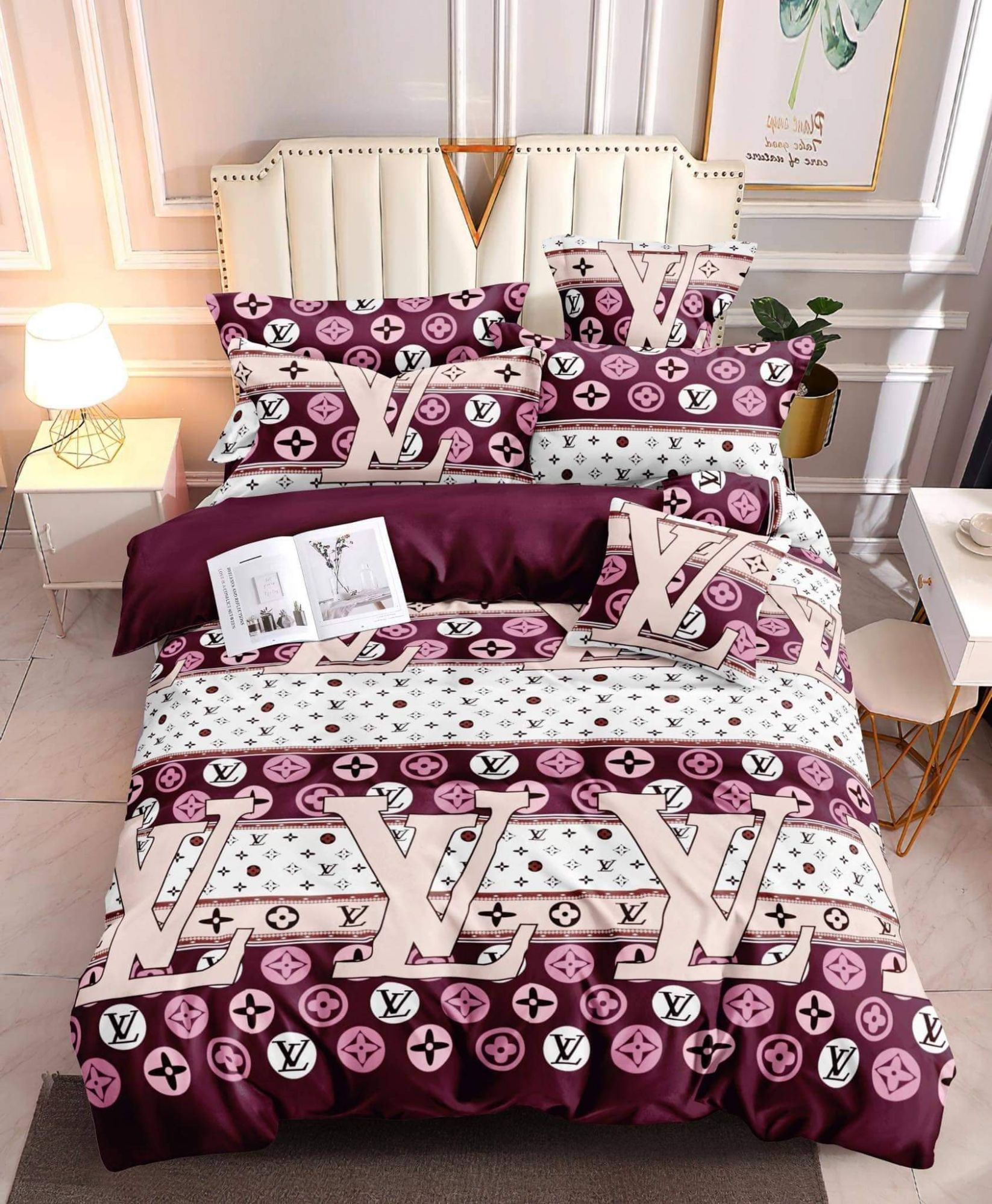 Red Background And White Pattern Louis Vuitton Bedding Sets Bed Sets  Bedroom Sets Comforter Sets Duvet