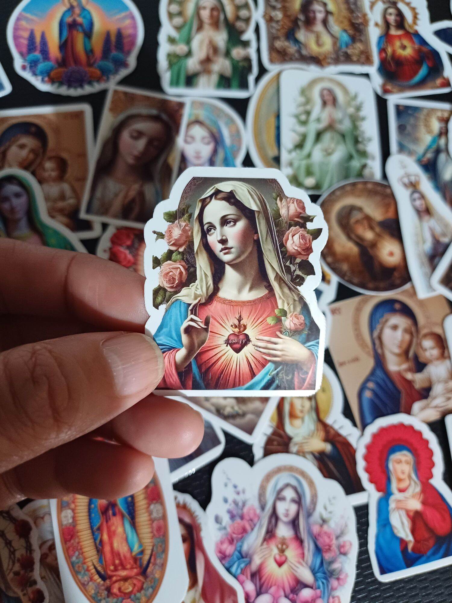 50pcs High-Quality Virgin Mary Waterproof Stickers Durable Water-Resistant Scratch-Resistant Religious Image Pack
