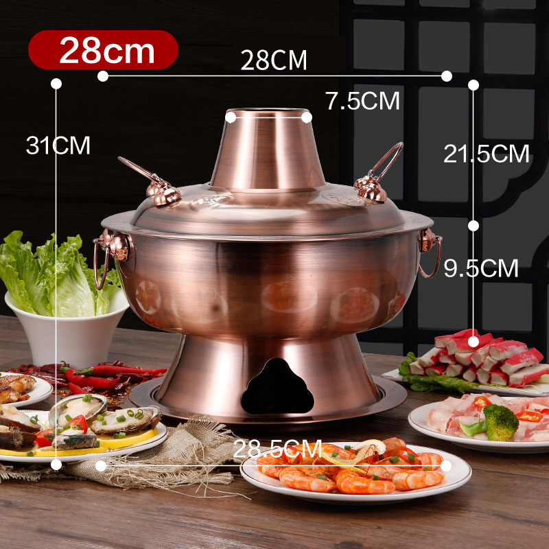 2L Chinese Copper Hot Pot Old Beijing Cookware Stainless Steel Charcoal  Camping 