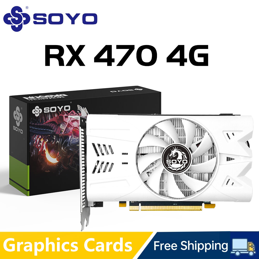 Soyo Graphics Cards Amd Radeon RX470 4G GDDR5 256bit Video Card HDMI+DP+DVI For Desktop Gaming Computer components Gpu RX 470