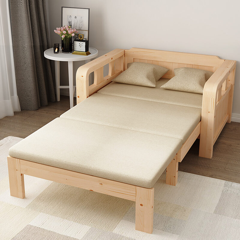 Solid Wood Dual-Purpose Sofa Bed Collapsible Single Double Multi ...