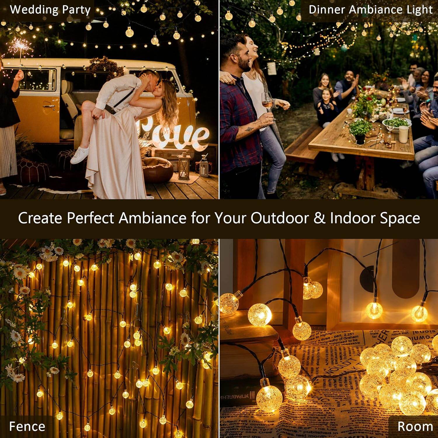 1pc Solar Crystal Ball Fairy String Lights 5M20L Outdoor Waterproof Christmas Decoration Camping Fairy Garland Garden Party. 