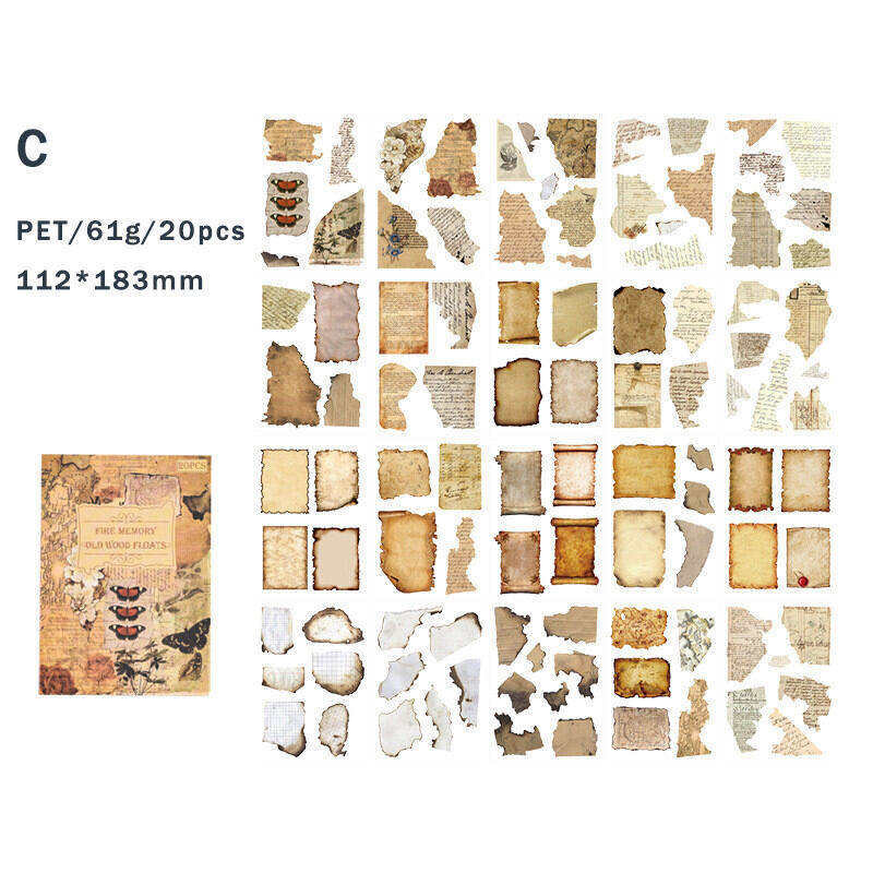 20 Sheets Vintage Scrapbooking Stickers Books PET Materials Creative DIY Journal Collage Material Journaling Supplies Stickers