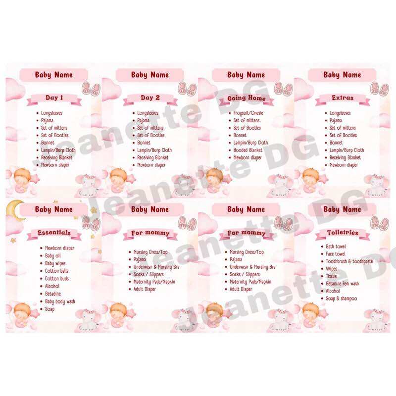 Hospital Bag Checklist Sticker 8pcs for baby and mommy