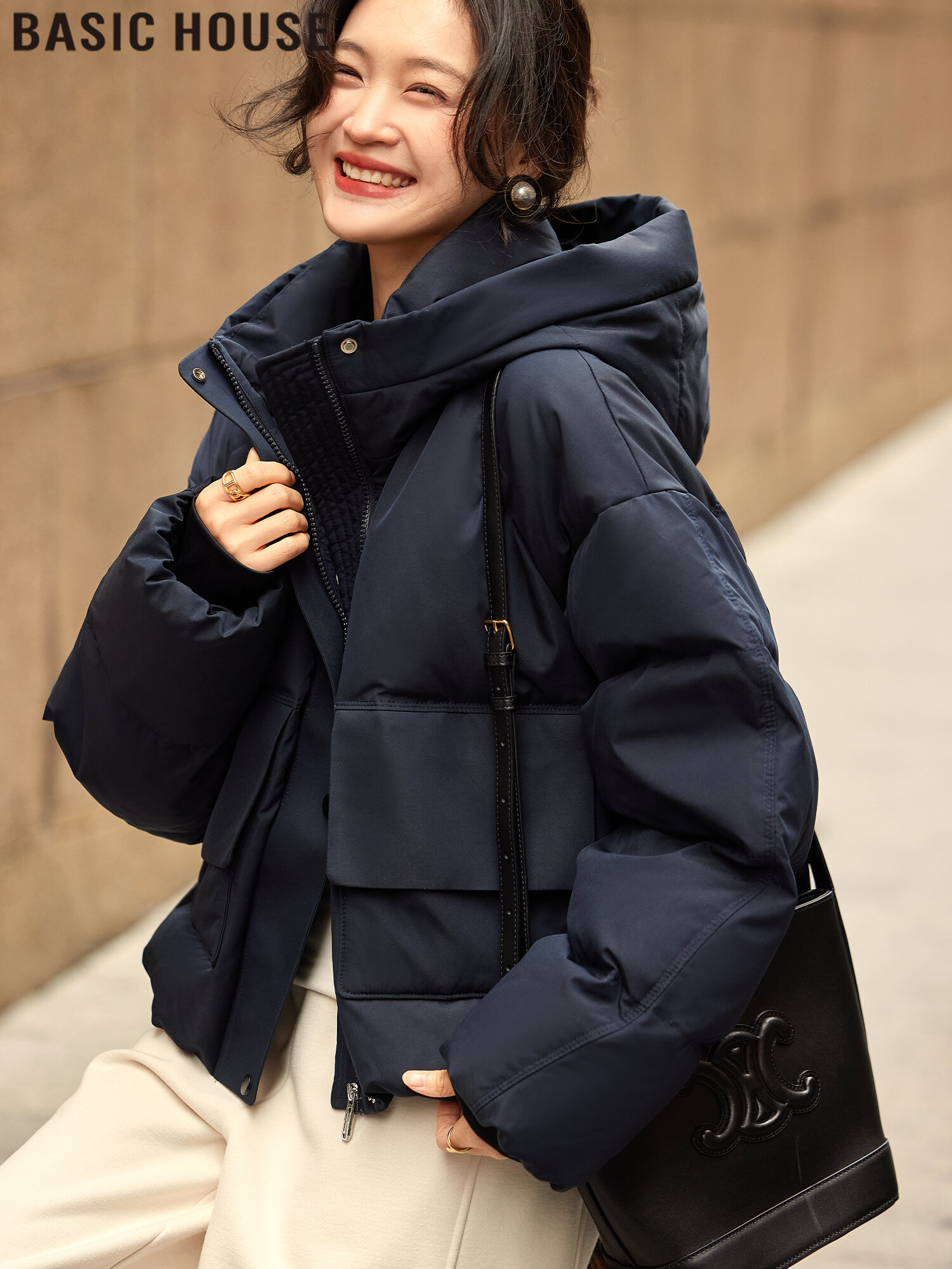 Basic House | Hooded Short Quilted Jacket Navy Presyo 8,407 Piso*Libreng Shipping