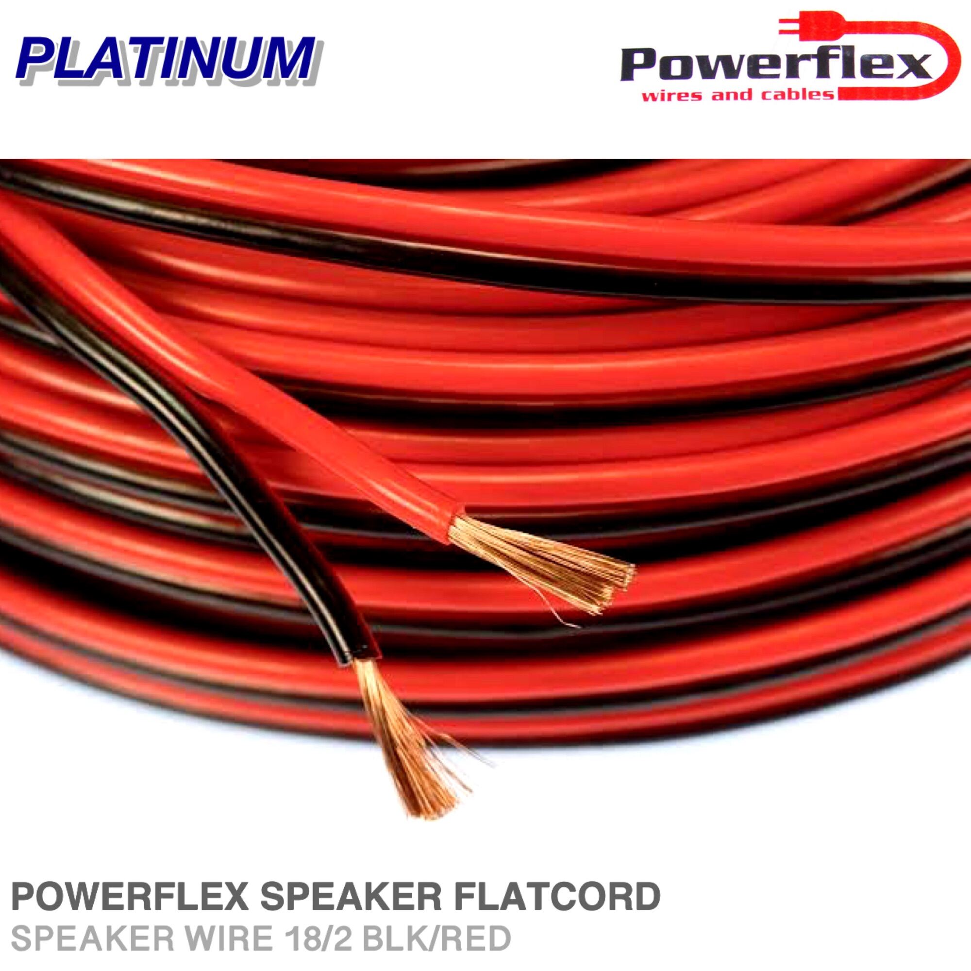 Per Mtr | Powerflex Speaker Wire 18/2 | Black/Red Flatcord Stranded Wire. 