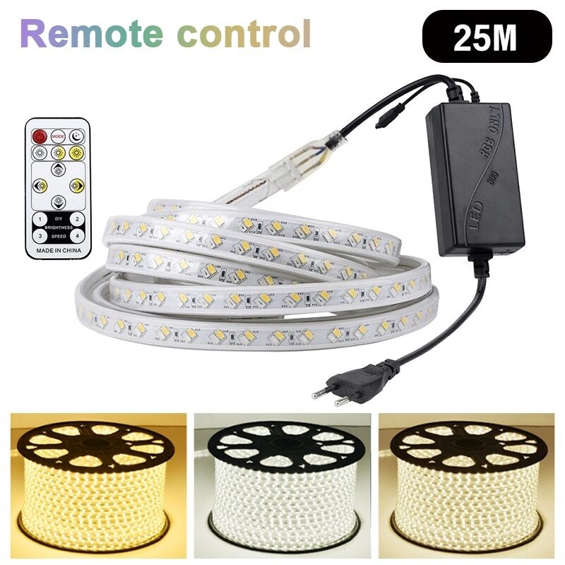 AIMO 3 colors Led Lights Strip 120 LED high brightness double row lamp beads Light Led For Ceiling Waterproof 220V Led Light Strip Cove Light Led Ceiling with Adapter