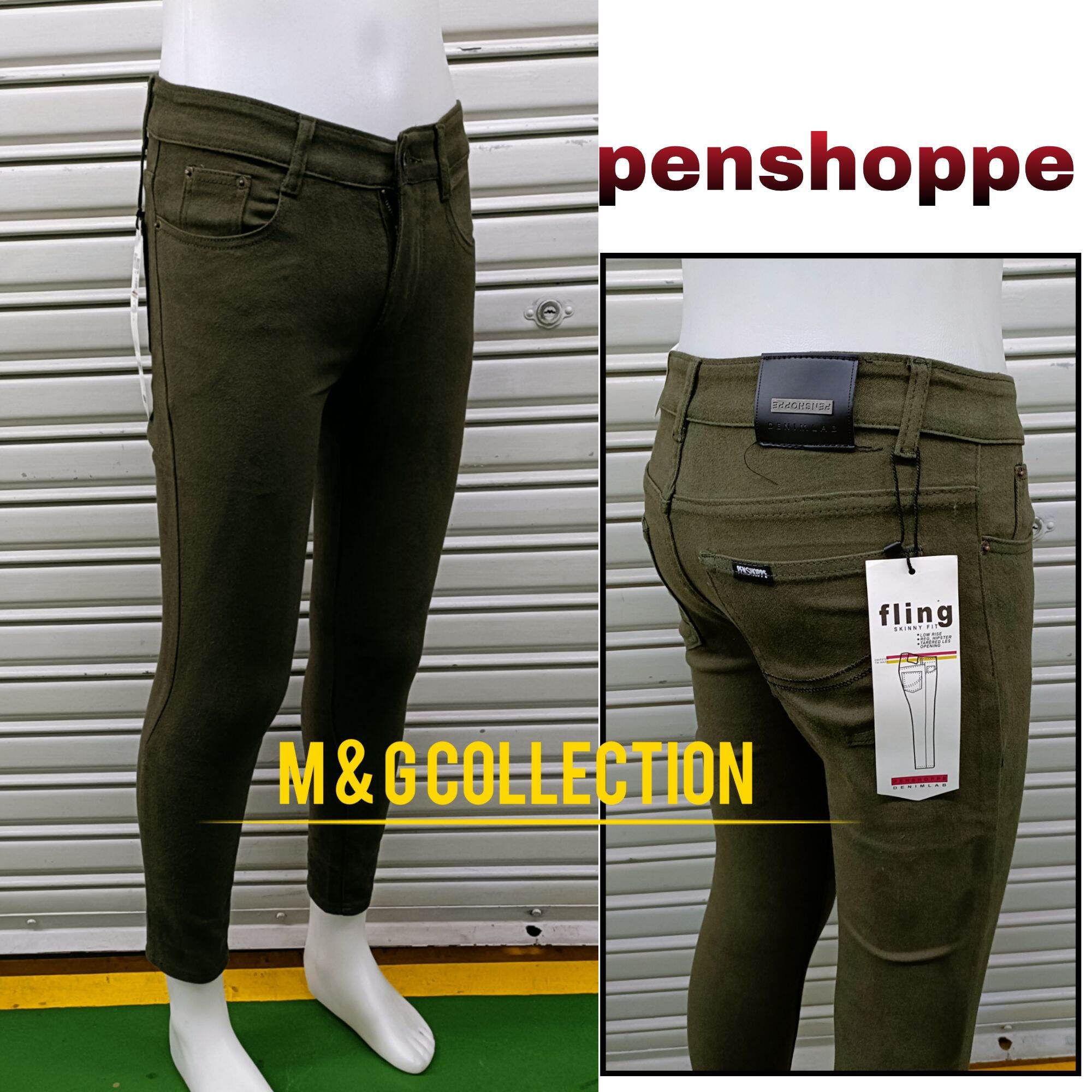 Penshoppe army green cotton jeans pants for men 26-36