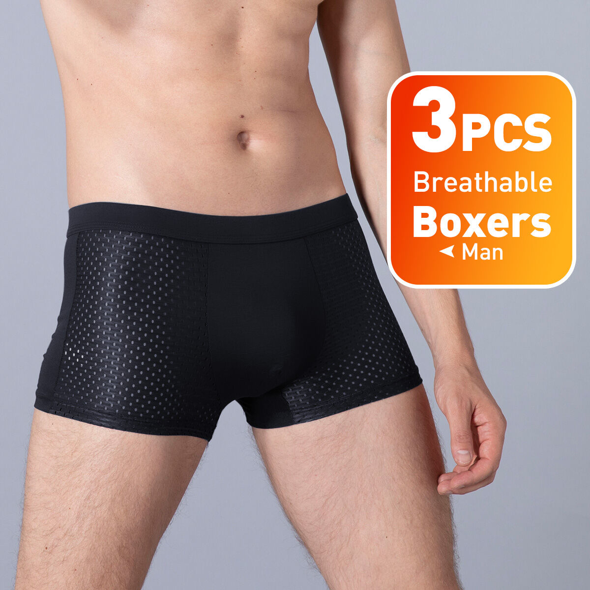 3PCS Breathable Boxers For Men Plus Size Men\'s Underwear Mesh