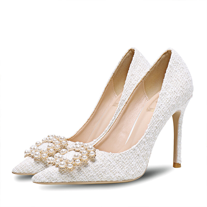 New Chanel Style Pearl Drill Buckle High Heels Stiletto