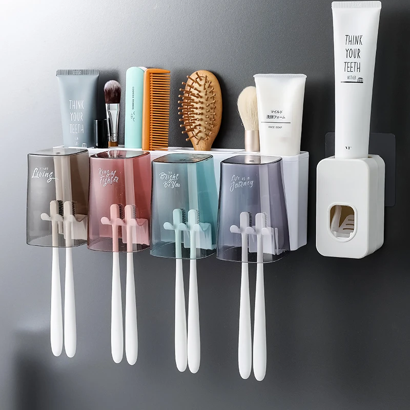 Toothbrush Holder in Bathroom Tooth Glass Suit Wall-Mounted Toothbrush Rack Toothbrush Cup Shelf Tooth Cup Punch-Free