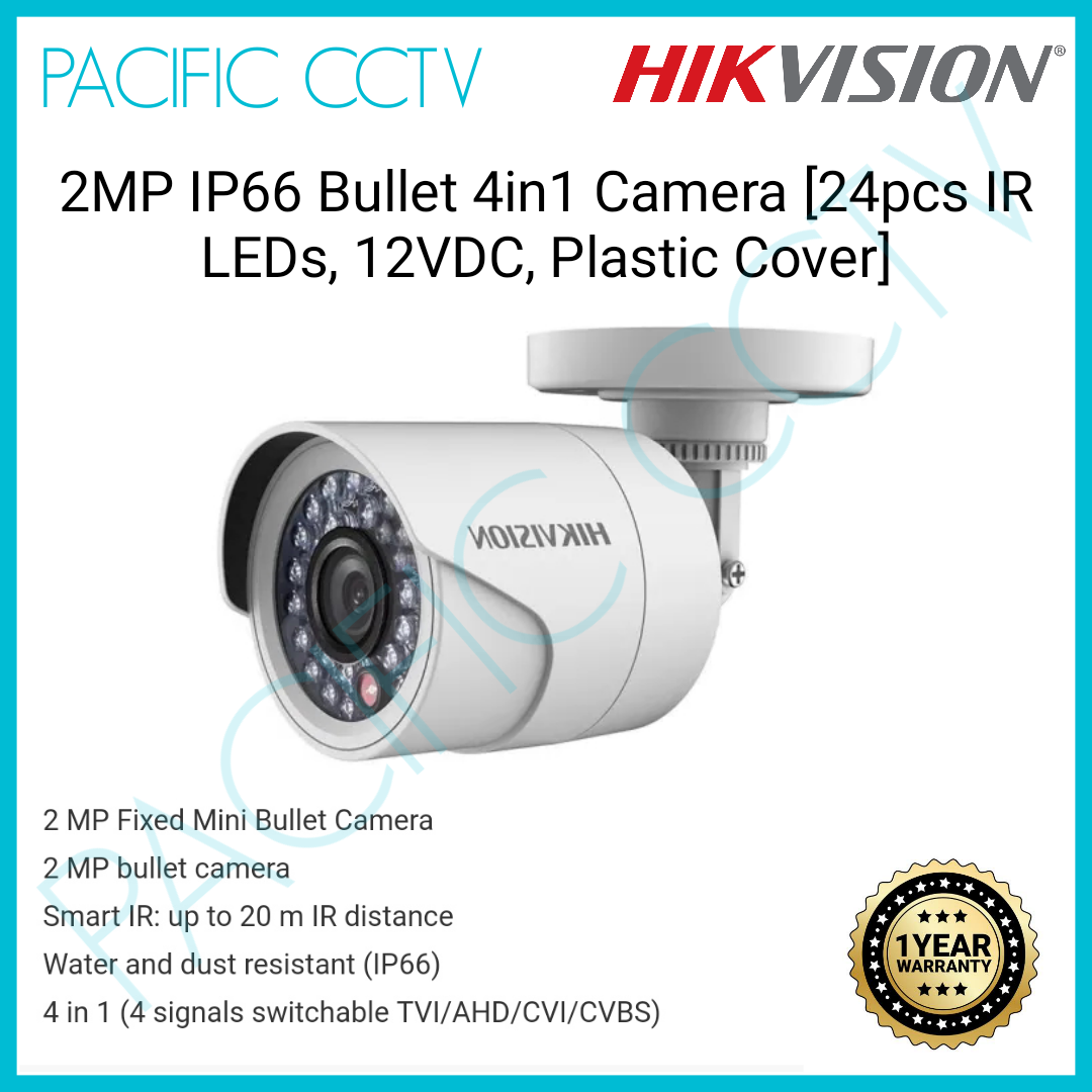 HIKVISION 2MP IP66 Bullet 4in1 Camera [24pcs IR LEDs, 12VDC, Plastic