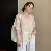 SHIMANQING | French Style Lace Embroidery Loose Fitting Slim Plus Size Short Sleeve Shirt
