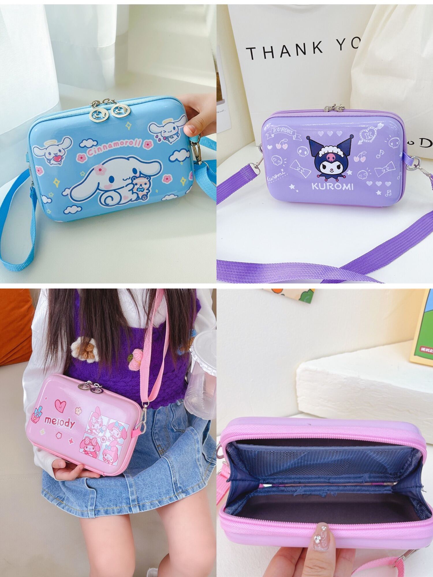 Cute Girl Kuromi My Melody Cinnamoroll Hello Kitty Bear Crossbody Shoulder  Bag