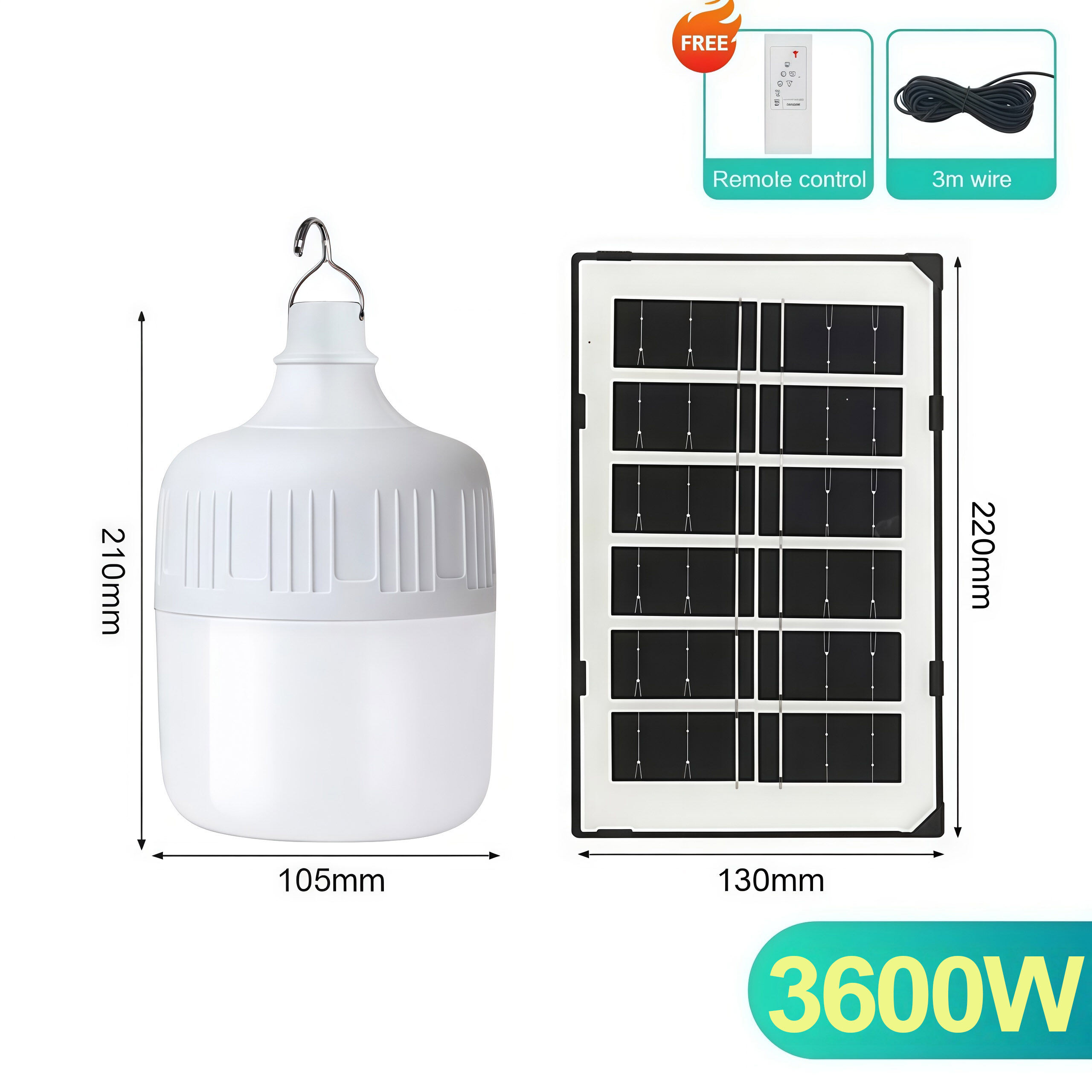 AIMO【Buy 1 Take 1】Solar light bulb with solar panel with Wireless Remote IP67 Outdoor Waterproof Energy-Efficient Lighting Fixture For Outdoor Lighting Fishing Camping