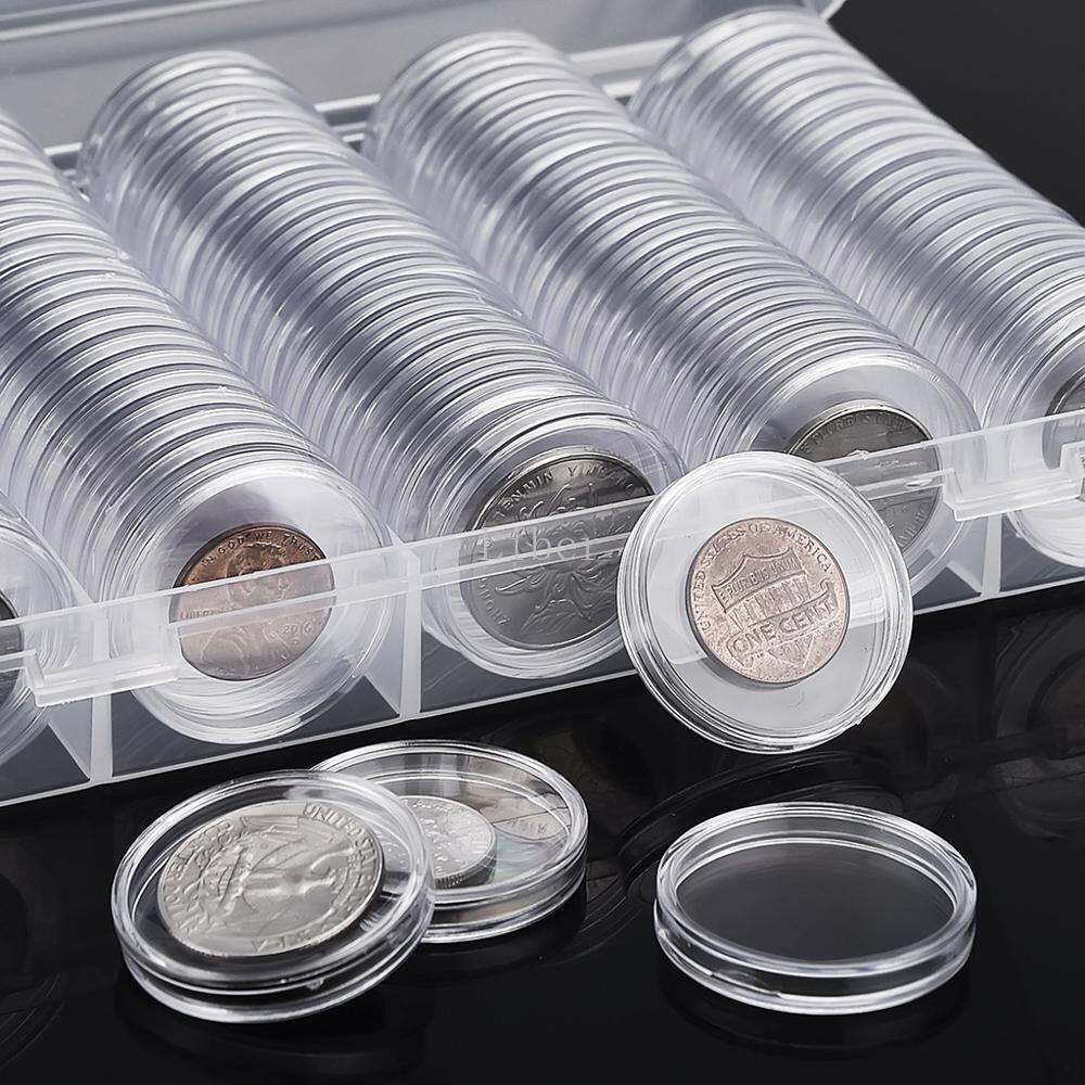100Pcs Clear Coin Capsule Holder Case 27mm 30mm Transparent Collectable Coin Storage Box for Commemorative Coin Medal Container. 