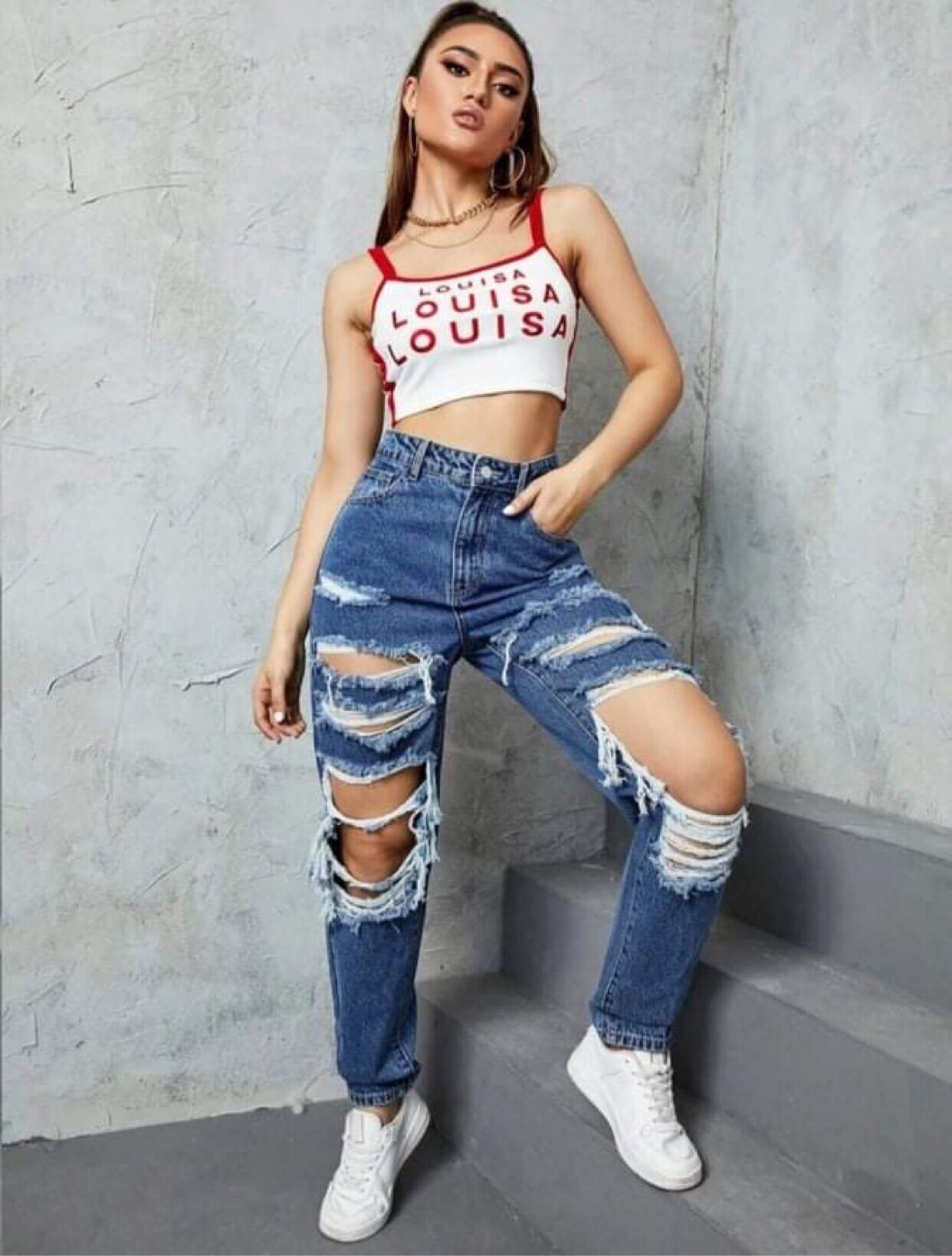 High Waist Cut Out Ripped Frayed 