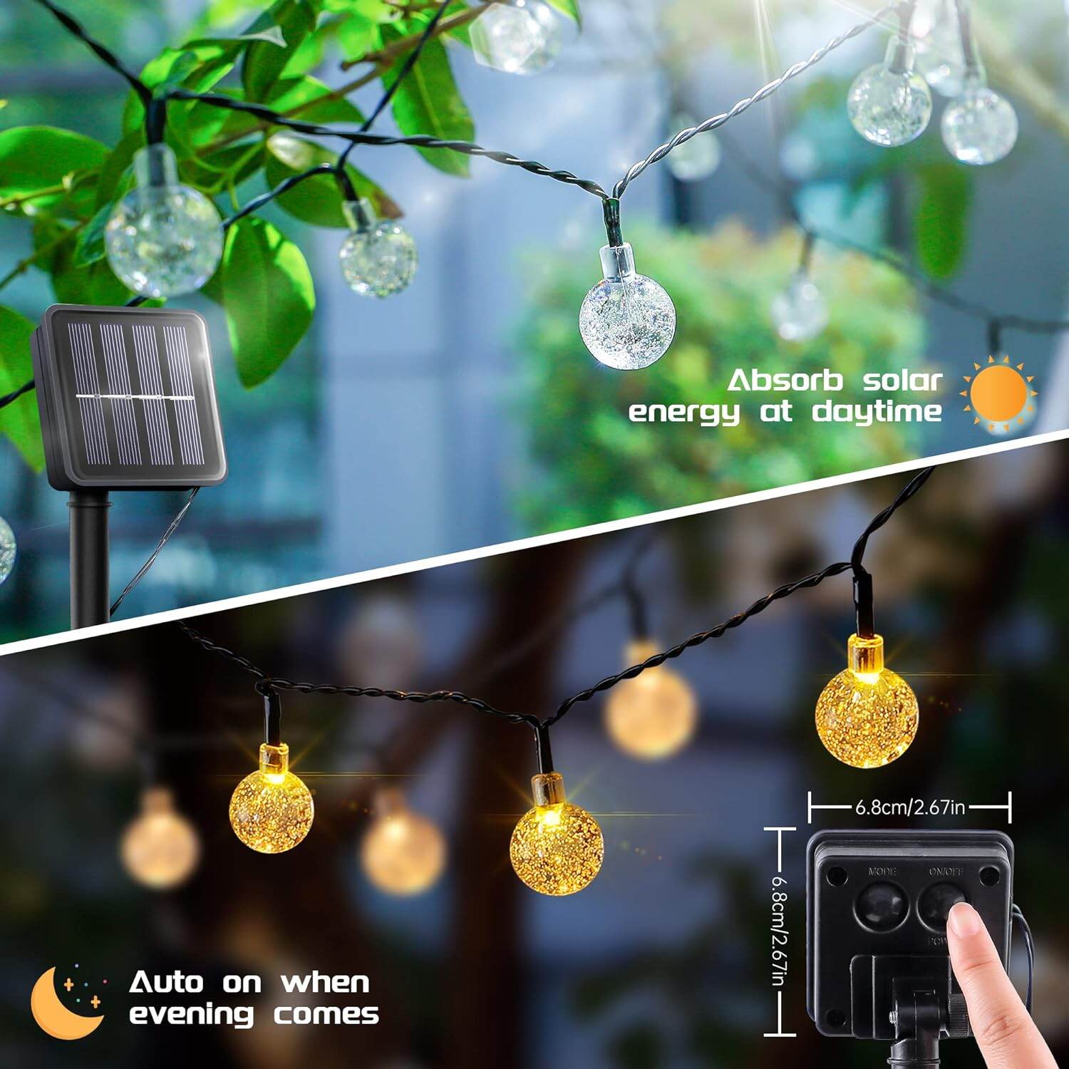 1pc Solar Crystal Ball Fairy String Lights 5M20L Outdoor Waterproof Christmas Decoration Camping Fairy Garland Garden Party. 