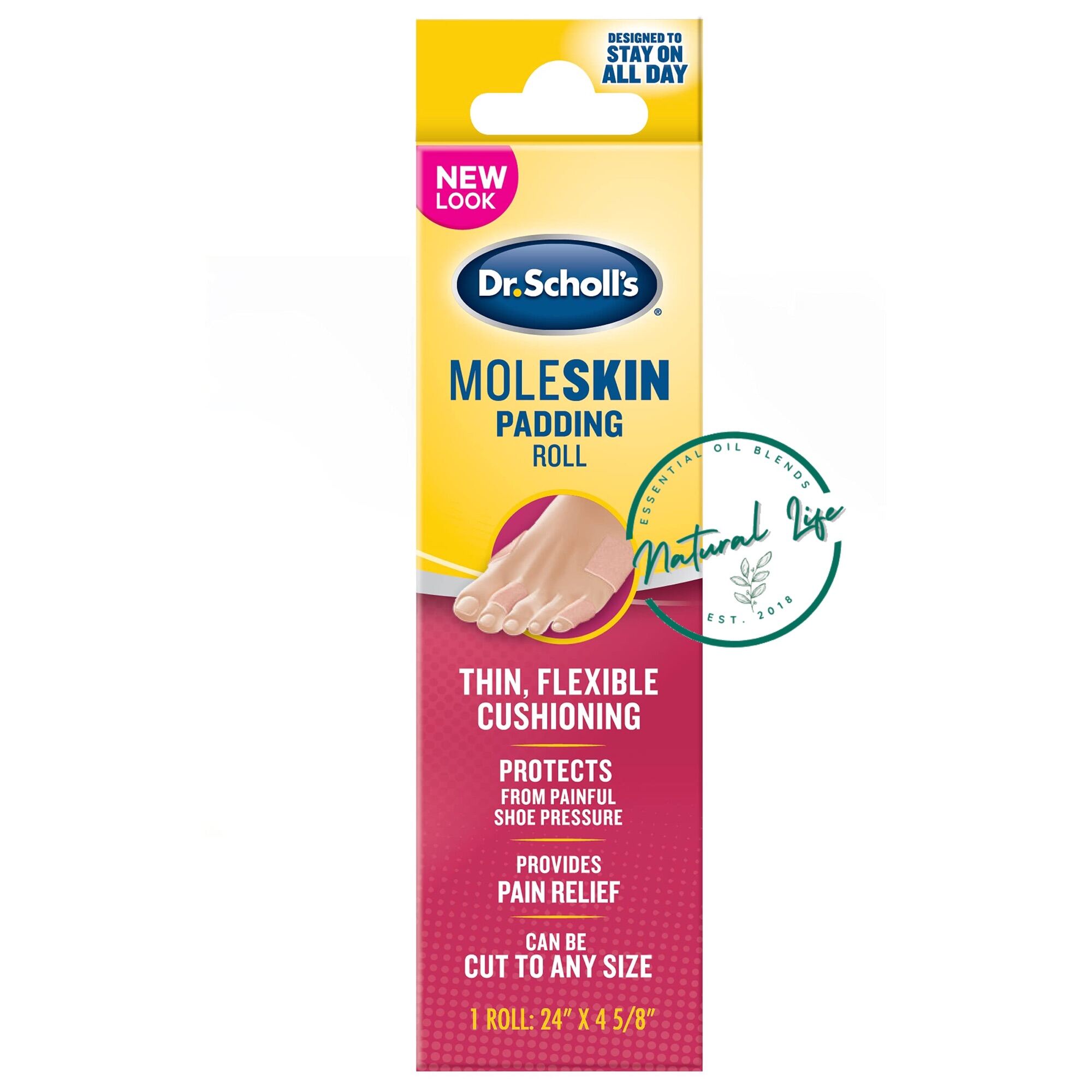 Dr. Scholl’s Moleskin Plus Padding Roll (24" x 4 5/8") / AllDay Pain Relief and Protection from