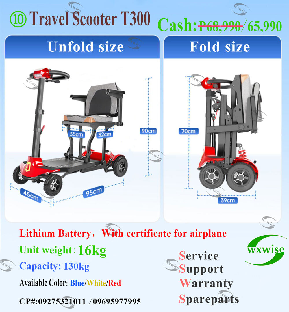 wxwise T300 Portable Mobility Scooter - 4 Wheels, Foldable Aluminum