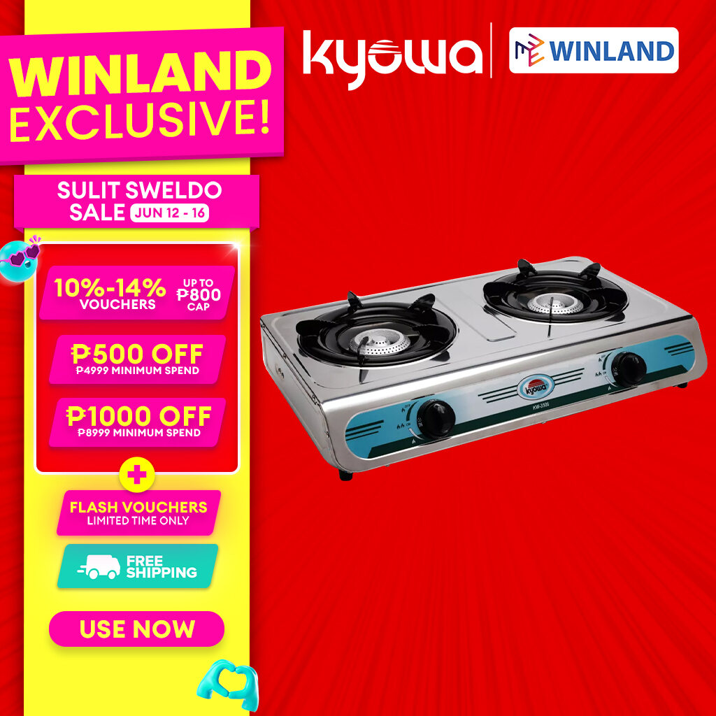 Winland Stainless Steel Double Burner Gas Stove with Cast Iron Burners