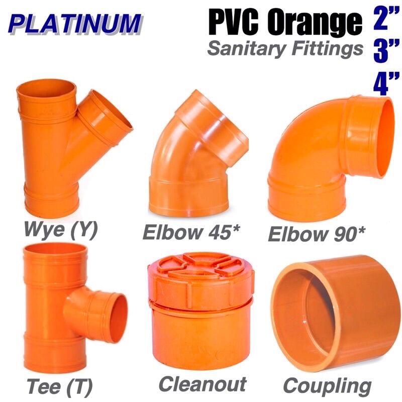 PVC Orange Fittings 2 3 4 Sanitary Plumbing Fittings Elbow Tee 