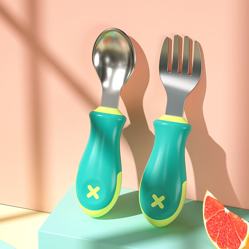 pixybaby | Baby Feeding Learning Spoon Fork Set 316 Stainless Steel
