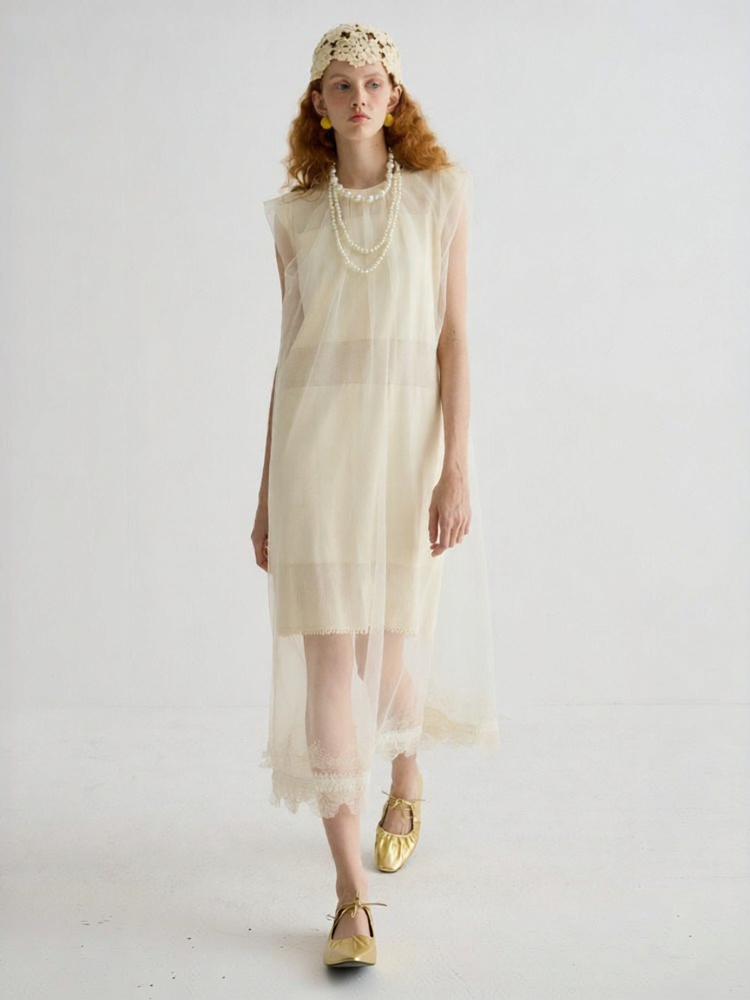 MIIDII | Summer New Retro Artistic Knitted Dress Women's Sleeveless Long Gown Gentle Style Loose Waist Polyester Fiber A-Line Skirt Presyo 8,400 Piso*Libreng Shipping