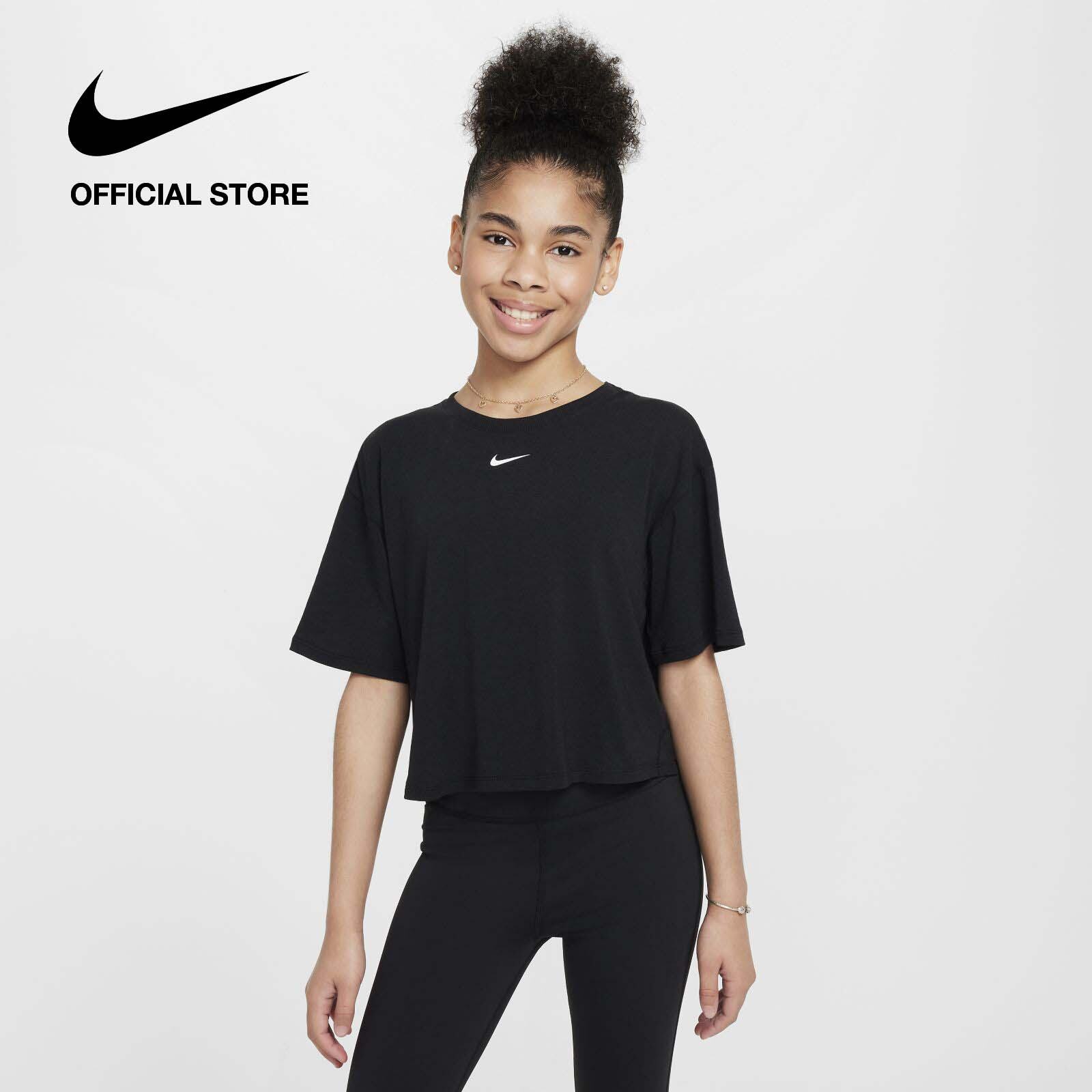 Áo Thun Tay Ngắn Nike Dri-FIT Kids' One Relaxed Big Kids' (Girls') Short-Sleeve Top - Black