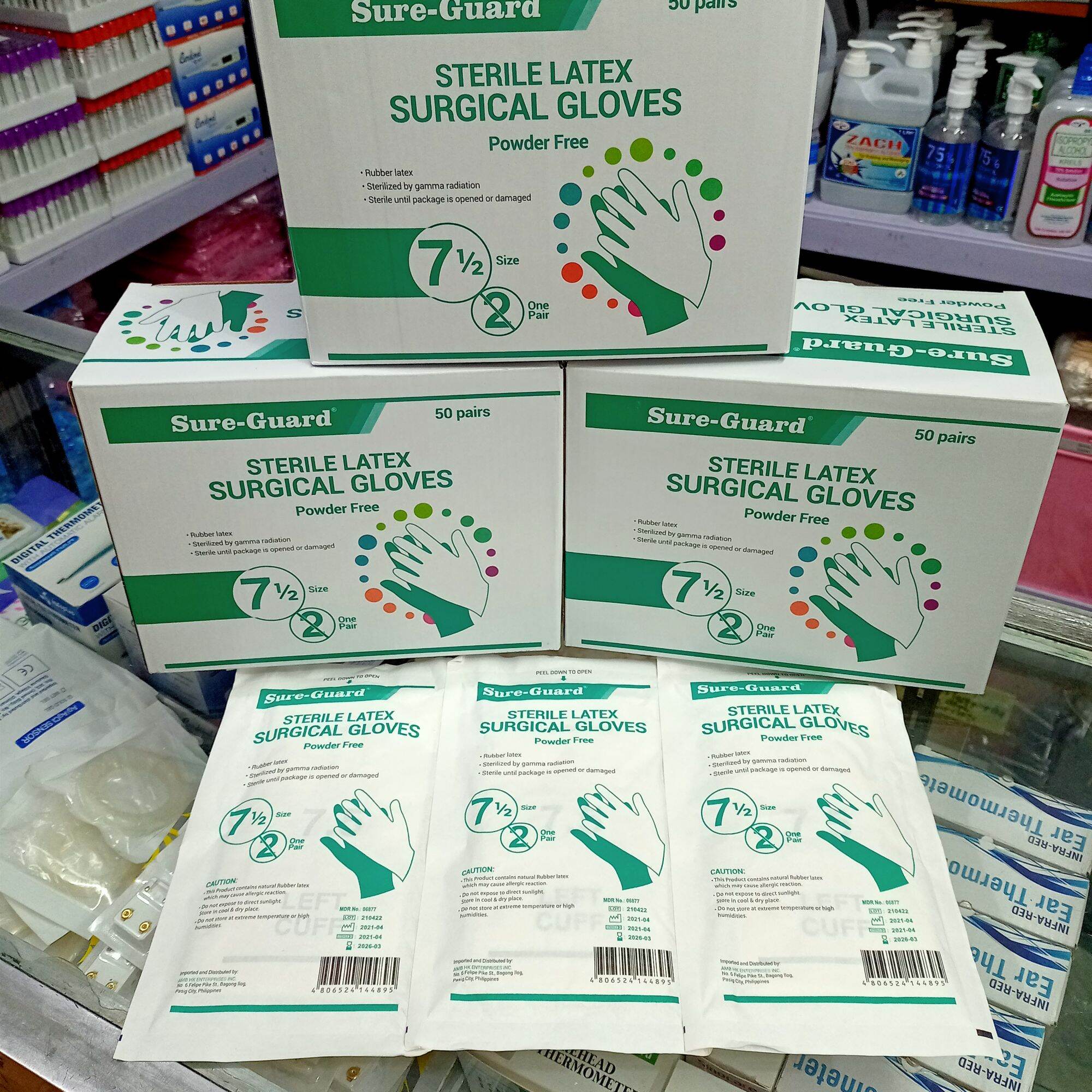 STERILE LATEX GLOVES 7.5 size - 100 Pcs.  - Powder Free