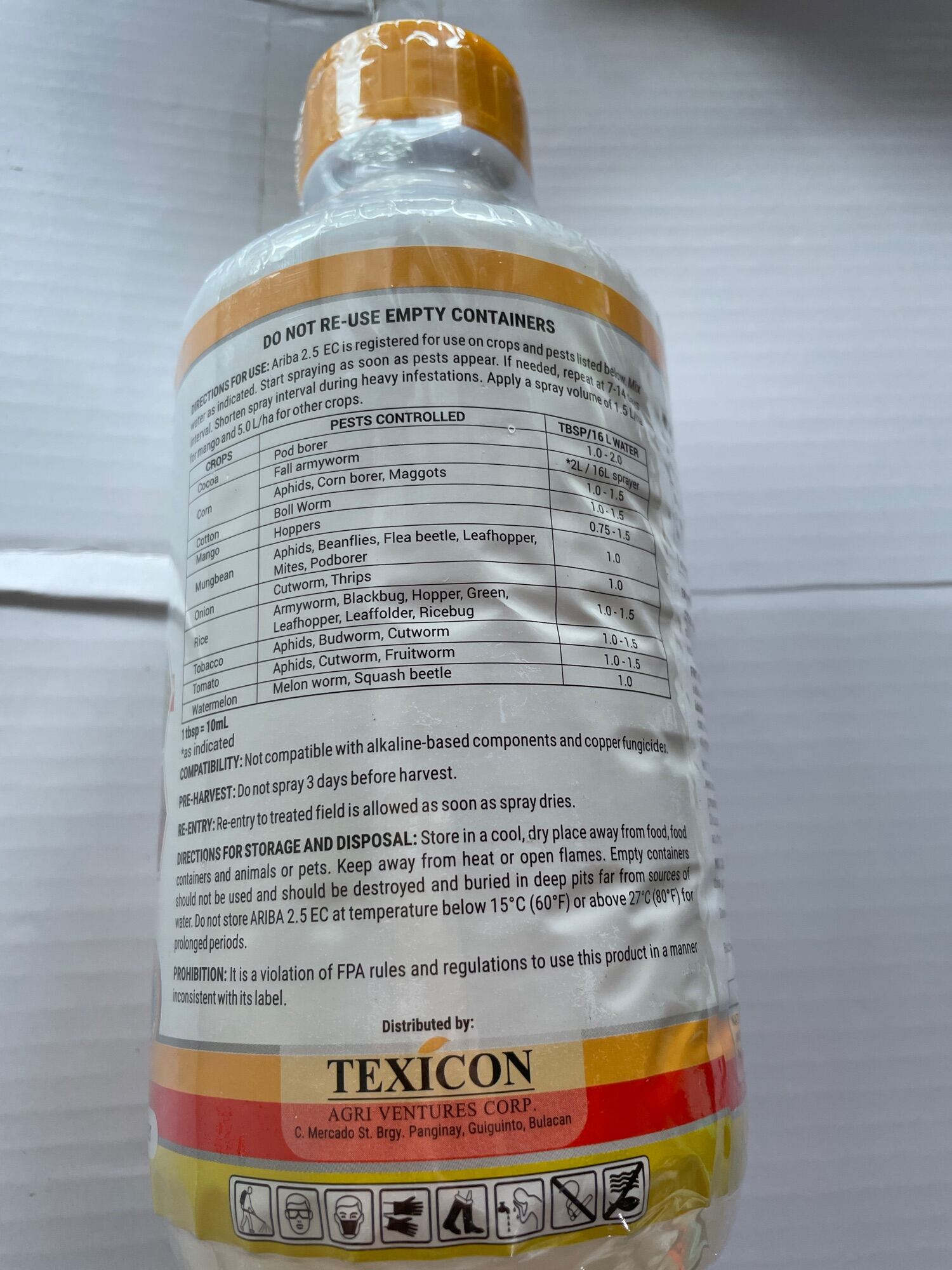 Ariba 2.5 EC Lambda-Cyhalothrin Insecticide (1 liter) Texicon. 