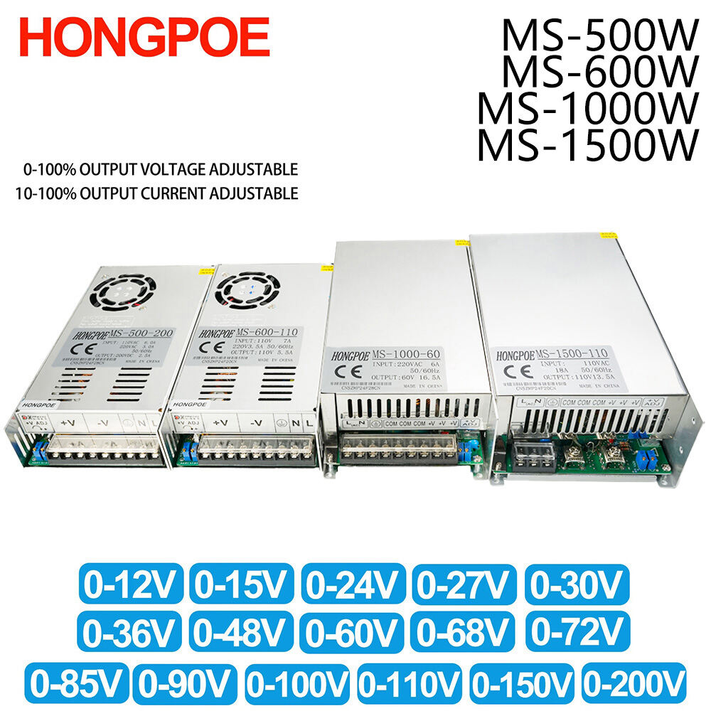 Adjustable 500W 600W 1000W 1500W Power Supply 0-12V 15V 24V 36V 48V 60V 72V 85V 90V 110V 150V 200V 110/220V Ac To Dc Smps