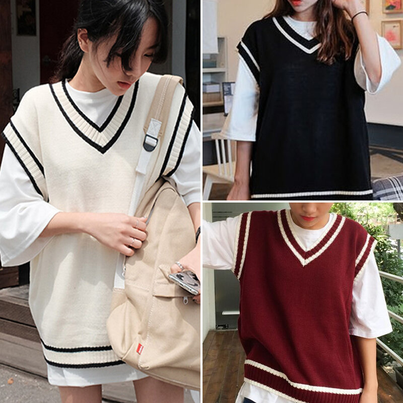 College Style Sweater Vest Female Spring New Style Korean Style Loose  Pullover Schoolgirl Sleeveless V-neck Sweater Waistcoat | Lazada PH